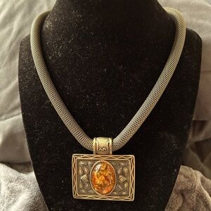 Amber and pewter choker